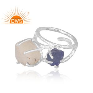 Dernière vente en argent sterling 925 Tanzanite naturelle et bague de pierres précieuses en verre de dessert libyen fabricant de bijoux personnalisés - Product Image 4