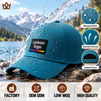 Casquette de baseball HS41 à 5 panneaux en caoutchouc PVC avec logo, imperméable, perforée au laser, à fermeture snapback, pour le golf, avec logo personnalisé