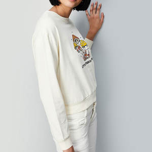 Sweat-shirt en molleton à col rond pour femme de luxe, 100% coton, avec logo personnalisé par transfert thermique, uni, hiver/printemps, lavé, 340g - Product Image 5