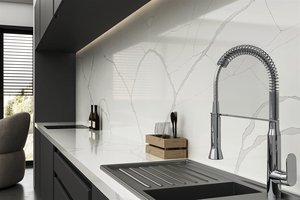 Custom Kitchen Bathroom Vanity <b>Tops</b> Artificial Quartz Countertops Eco-Friendly Non-Toxic 1 Year Warranty Carrara Calacata Prefab - Product Image 2