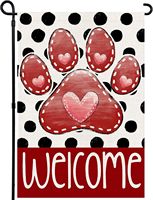 Bandera de Jardín de San Valentín 12x18 Pulgadas con Huella de Pata y Corazón, Doble Cara, Poliéster, Resistente a la Decoloración y a la Intemperie, para Aniversario, Boda, Jardín