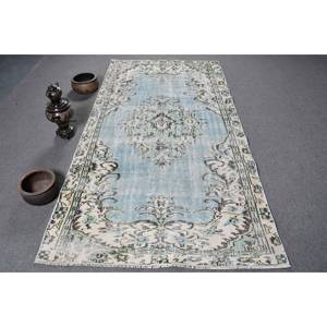 Vintage 4,5X9 pies azul blanco turco alfombra clásica área grande de lana rectángulo abstracto Patchwork patrón látex para uso en pasillo - Product Image 1