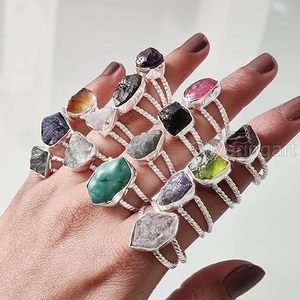 Rough Stone Jewelry Women's <b>Ring</b> Natural Ruby Emerald Tanzanite Lapis Quartz Gemstone Statement Jewelry 925 Sterling Silver <b>Ring</b> - Product Image 6
