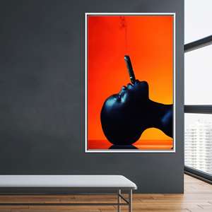 Bold Black Woman with Cigar <b>Canvas</b> Wall Art, Dramatic Print,WHITE <b>FRAMED</b> <b>CANVAS</b> - Product Image 1