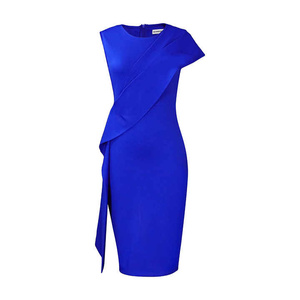 Elegante poliéster Spandex lápiz carrera vestido cómodo satén elástico con decoración de encaje resistente a las arrugas uso de oficina verano - Product Image 2