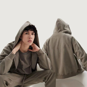 Sweat à capuche zippé unisexe en molleton uni brodé 3D personnalisé, 100 % coton, design de créateur, 400 g/m², fermeture éclair, streetwear épais, coupe oversize pour homme - Product Image 2