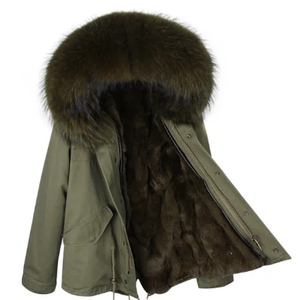 Parka Maomaokong con Forro de Piel de Conejo, Capucha de Mezclilla con Relleno de Algodón, Talla Grande, Resistente al Viento y al Agua, Ropa Larga y Corta para Otoño - Product Image 4