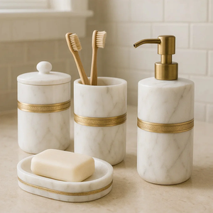 Juego de baño de mármol y metal ideal para hogares modernos, hoteles y oficinas, uso confiable durante años sin compromisos - Product Image 4