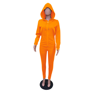 Conjunto de chándal con capucha y cremallera para mujer, conjunto informal de dos piezas - Product Image 1