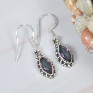 Marquesa forma joyería hecha a mano Mystic Topaz 925 plata esterlina piedra preciosa aspecto pendiente abril piedra natal regalo para cumpleaños - Product Image 3