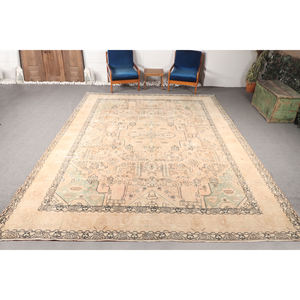 Tapis turc surdimensionné 10x12,4 pi (304x378 cm), tapis géométrique beige vintage - Product Image 1