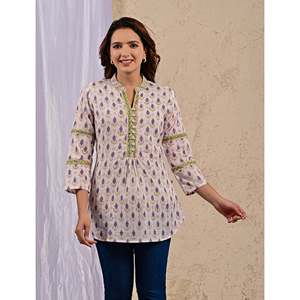 Blusas de Algodón Estampadas Blancas con Botones Frontales - Product Image 3