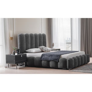 Lit plateforme rembourré en tissu de luxe Els, style moderne inspiré de Pinterest, tête de lit haute, lit moelleux, rangement, meubles de chambre à coucher - Product Image 2