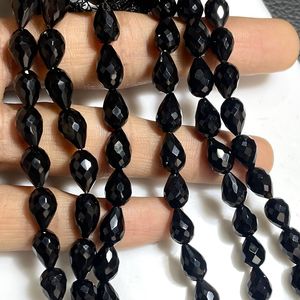 Vente en gros de perles en forme de goutte d'onyx noire à facettes fines pierres précieuses naturelles support perceuse gouttes perles pour bijoux - Product Image 2