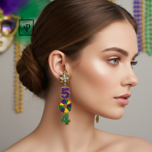 Pendientes Artesanales de Cuentas de Cristal con Pedrería para el Mardi Gras, Motivo de Corona Brillante, Ligeros para Festivales y Desfiles - Product Image 6