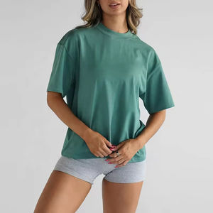 Ropa personalizada Oversized Fit Boyfriend 100% Premium algodón verde Camiseta cuello alto para mujer gran oferta transpirable precio barato - Product Image 2