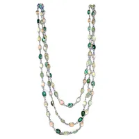 Collar de Cadena con Eslabones en Capas de Plata de Ley 925 con Múltiples Piedras Preciosas Naturales, Joyería Elegante para Mujeres y Niñas, para Uso Diario