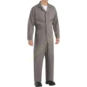 Erkek zip-ön pamuklu tulum gri-fermuar kapatma, nihai konfor ve dayanıklılık için toptan iş kıyafeti