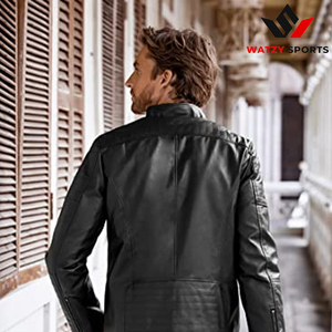 Wholesale Men's Slim Fit Sheep Skin Leather <b>Jacket</b> Stand <b>Collar</b> Lightweight Zip-up Bomber Coat Formal PU Motorcycle Biker <b>Jacket</b> - Product Image 2