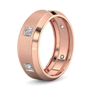 Anillos de diamantes elegantes Banda de diamantes cepillados de oro rosa - Product Image 2