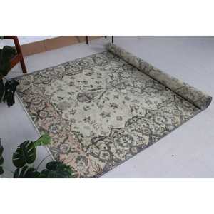 พรมตุรกีวินเทจ ขนาด 5.8x9.5 ฟุต (177x290 ซม.) พรมขนสัตว์ลายดอกไม้สีเทา - Product Image 5