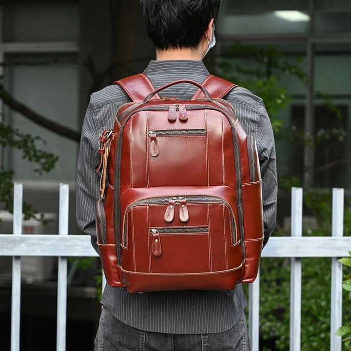 Hot Selling Custom Large Capacity Leather Rucksack Waterproof Student Daily Use Work Laptop Casual Backpack