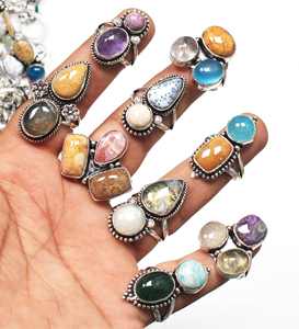 Beautiful Pattern Assorted Silver Plated Multi Gemstone <b>Rings</b> For Women Multi Color <b>Crystal</b> Handmade Wholesale <b>Rings</b> On Bulk - Product Image 4