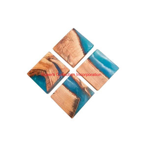 Wholesale Handmade Acacia Wood And Grey Epoxy Resin Coasters Set Of 4 Modern Round Drink Coasters For Home And <b>Bar</b> Decor - Product Image 4