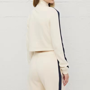 Deux pièces de haute qualité femmes fermeture éclair survêtements col montant Logo personnalisé femmes mode sweat à capuche Streetwear ensembles - Product Image 4