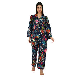 Ensemble de vêtements de détente de luxe pour le printemps, pyjama doux en tissu, comprenant un pantalon de nuit Panama imprimé à la main, confortable, en pur coton - Product Image 5