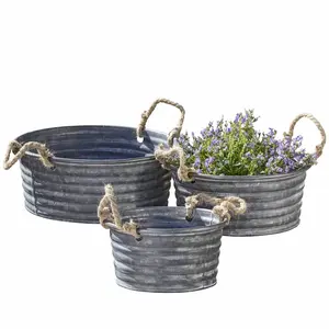 Pot tanaman kecil dan besar galvanis ember dan pot bunga kecil kustom taman pekebun Set untuk penggunaan dekorasi dalam ruangan luar ruangan