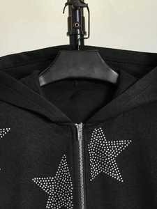 Fabricante de ropa Heavyweight Fleece Diamond Stars Hombres Sudaderas con capucha Oversized Sparkle Rhinestones Stars Hombres Sudaderas con cremallera - Product Image 4