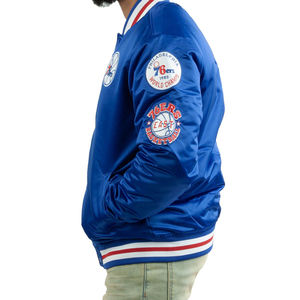 Chaqueta universitaria de satén azul para hombre, bombardero de béisbol de retazos, ropa de calle, abrigo ligero de moda - Product Image 5