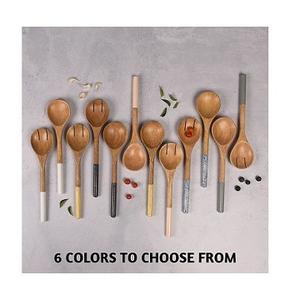 Ensemble de service à salade Ensemble cuillère à salade et fourchette en bois naturel et combinaison imprimée en émail fabriqué en Inde par STAR CRAFTS INDIA - Product Image 1