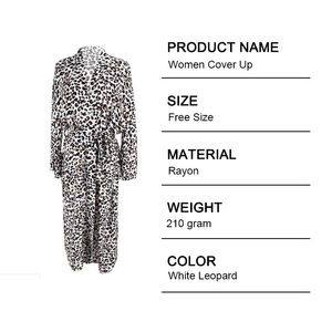 Robe longue élégante d'été pour femme, imprimé léopard, décontractée, style kimono, paréo de plage - Product Image 3