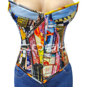 Custom Printed New York Skyline Satin Corset Top Steel Boned Underwire Cups Body Shaper Fashion <b>Clothing</b> Outfits | Buy Now - Product Image 1