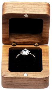 Mini boîte à bagues en bois de noyer papier recyclable de haute qualité avec des boîtes à bijoux de cérémonie de proposition de conception de diamant créatif - Product Image 2