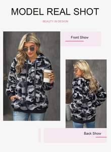 Sudadera con capucha holgada informal cálida y borrosa bordada a la moda para mujer 2023 con bolsillos prendas de vestir exteriores de invierno - Product Image 4
