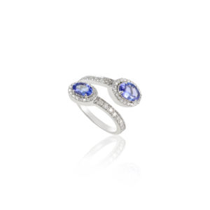 Bague ajustable élégante 100% authentique 14k or blanc massif bijoux fins de haute qualité en tanzanite et diamant taillé pour mariages - Product Image 2