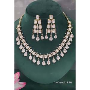 Moissanite <b>Necklace</b> & Earring Set SKU an 218 BG/D-4 Pear Cut Gold Plated Luxury Women's Jewelry for Wedding Occasions - Product Image 4