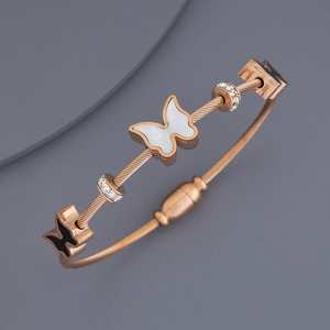 Handmade Brass Butterfly Religious Charm Pearl Bangle <b>Bracelet</b> (Zinc Alloy Bezel Setting) - Product Image 1