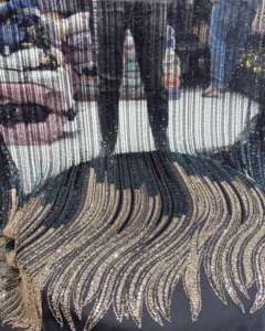 Handwork 3 Shade Beads Work Designer <b>Net</b> <b>Fabric</b> for Bridal Saree Lehenga Gown Dupatta Couture Dressmaking & Party Outfits - Product Image 1