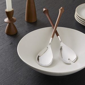 Traditional Design Silver Stainless Steel Silverware <b>Salad</b> <b>Server</b> With Wooden Handle ForHome kitchens and dining - Product Image 5