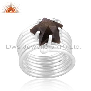 Hot Selling Star Shaped Gold Sheen Obsidian Set <b>Fine</b> Silver Wire Ring Manufacture Supplier - Product Image 1
