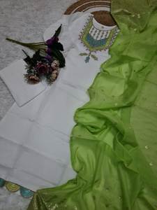 Premium Chanderi Embroidered Kurti with Bottom & Heavy Jacquard Dupatta Traditional Indian <b>Suit</b> Set - Product Image 4