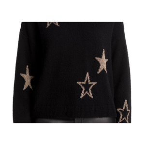 Maglione Rails Perci Star in misto lana, nero con stelle dorate, stile casual autunnale, taglia grande, con chiusura a zip in maglia traspirante. - Product Image 3