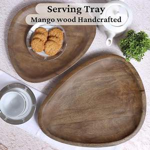 Ensemble de 2 plateaux de service en bois de manguier 12 & 14 plateau décoratif rustique ovale avec base en feutre table basse, vanité de salle de bain - Product Image 2