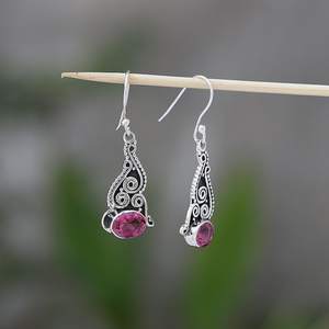 Boucles d'oreilles en argent sterling avec tourmaline rose faites à la main, style vintage, bijoux élégants, cadeau pour femmes, design bohème - Product Image 2