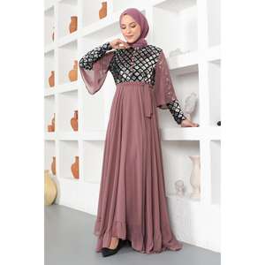 Vestido de Noche de Gasa con Volantes, Largo hasta el Suelo, Corte A, Cintura Imperio, Sencillo, para Fiesta, Talla XL, Liso Teñido, Floral - Product Image 4