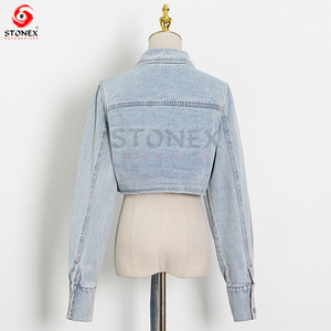 Chaqueta vaquera de nuevo diseño para mujer, chaqueta vaquera de manga larga con correa en la cintura, traje vaquero de color lavado, chaqueta vaquera informal ajustada para mujer - Product Image 2